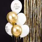 Gold and White Happy Birthday Latex Balloons x 6