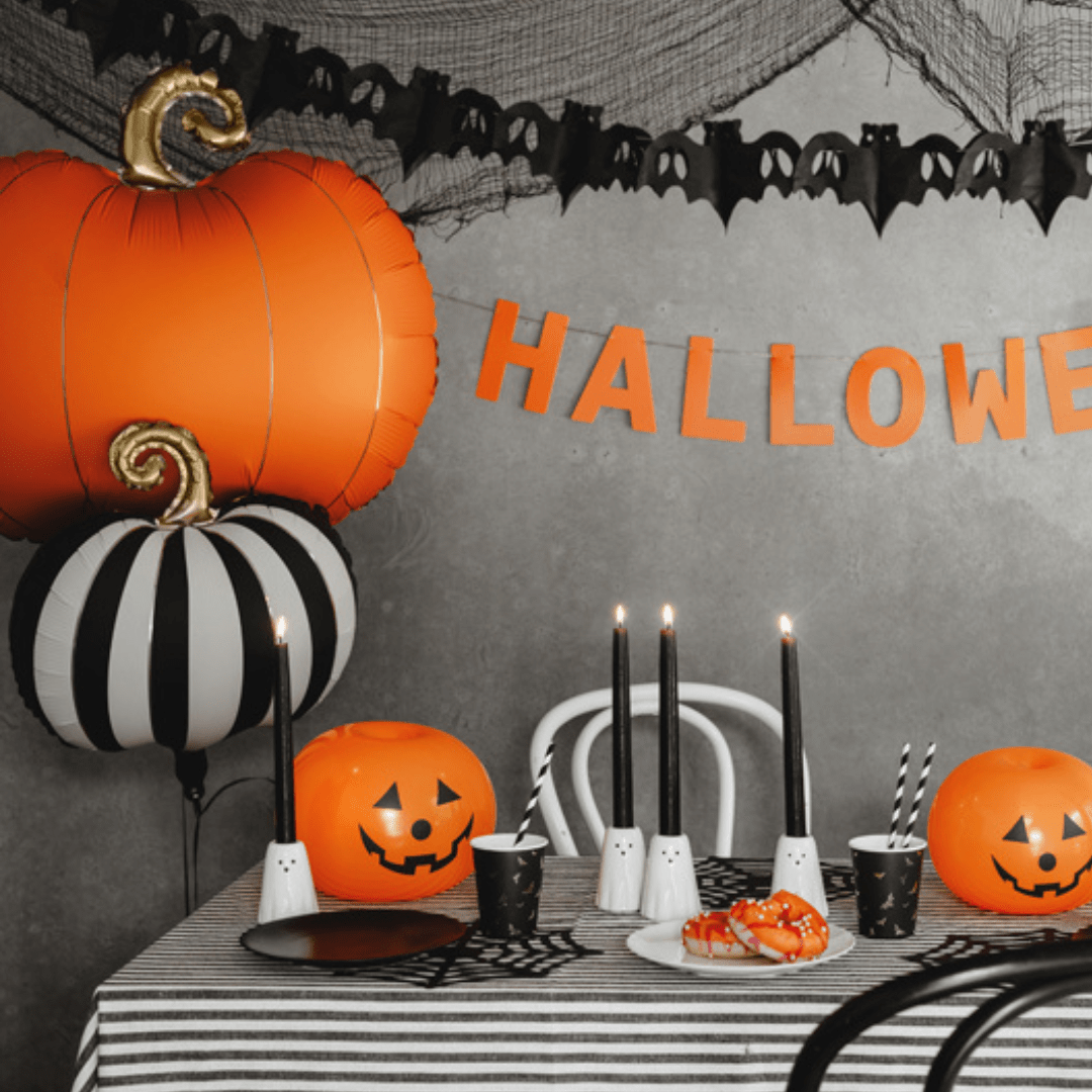 Black & White Striped Pumpkin Foil Balloon (16 inch)