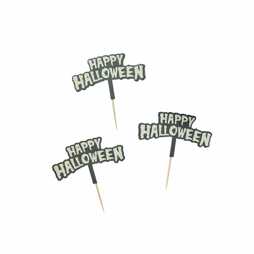 Happy Halloween Glow In the Dark Food Picks x 12
