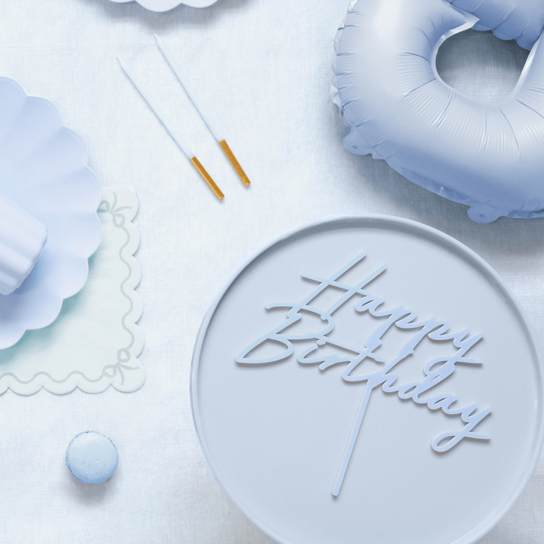 Light Blue Happy Birthday Cake Topper