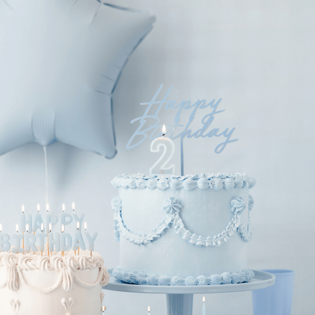 Light Blue Happy Birthday Cake Topper