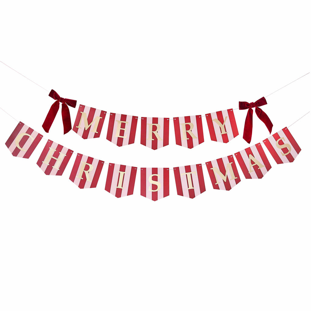Merry Christmas Striped Letter Banner with Bows - 2m