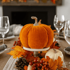 Orange Velvet Pumpkin Decoration - 19cm