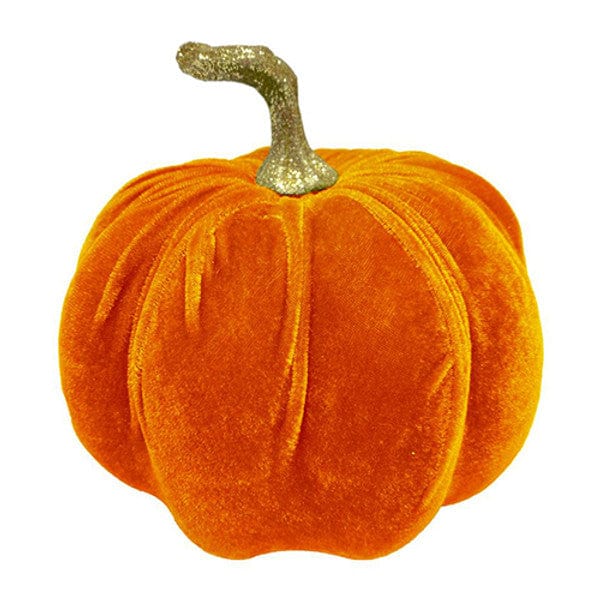 Orange Velvet Pumpkin Decoration - 19cm