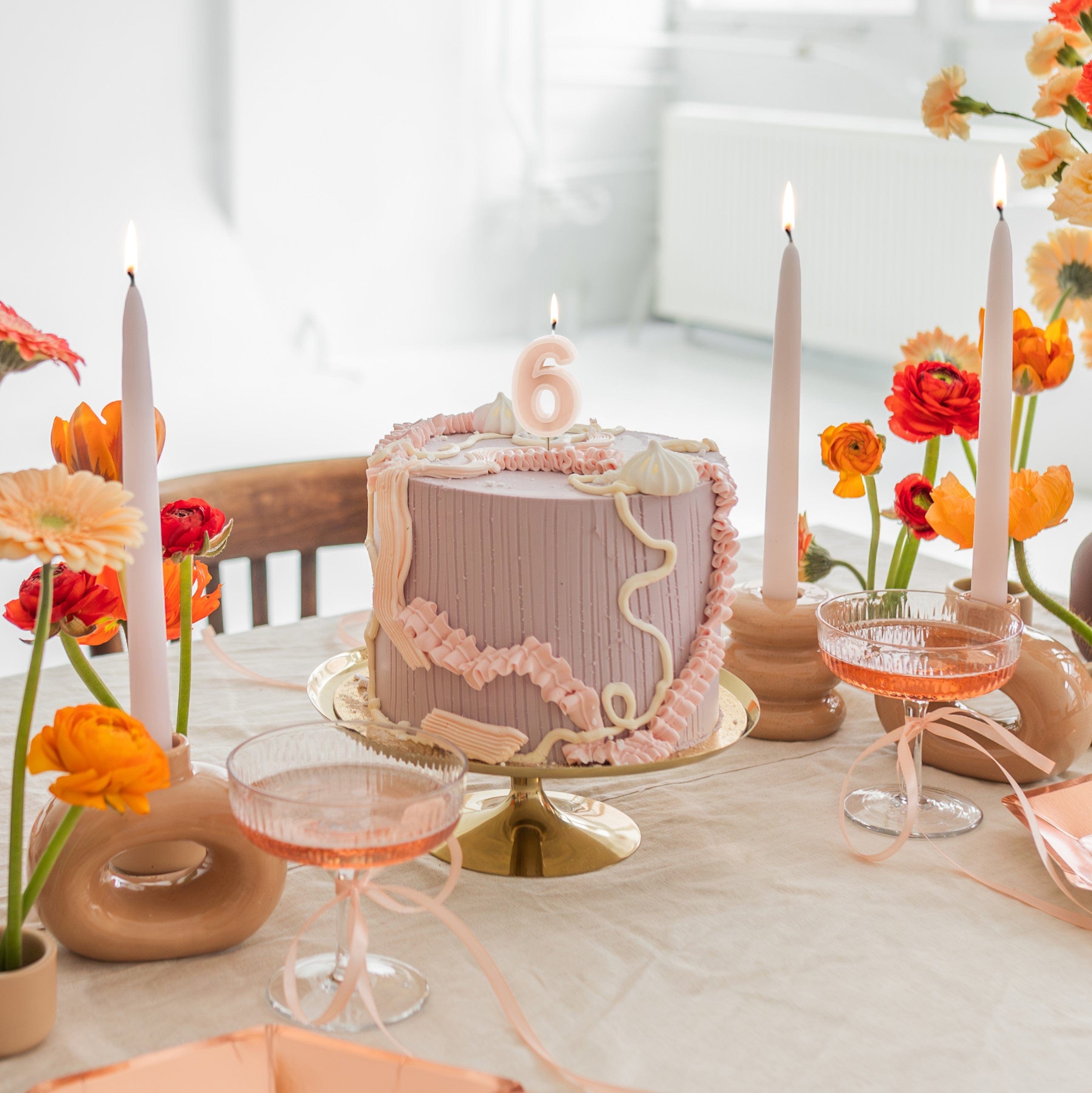 Pastel Pink Number 6 Candle