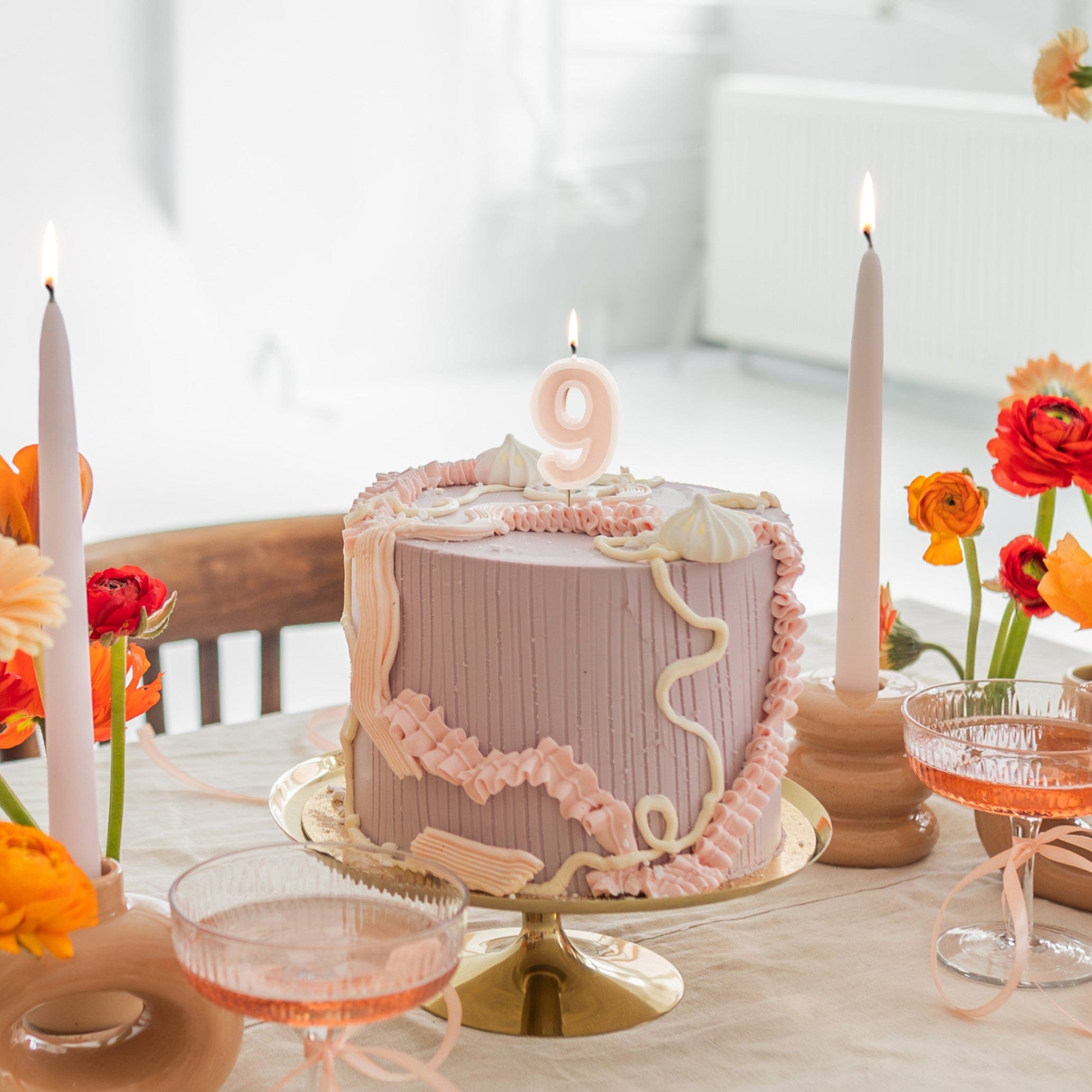 Pastel Pink Number 9 Candle