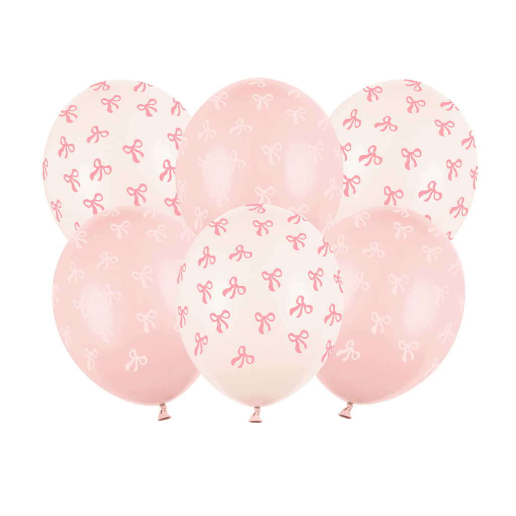 Pink Bow Latex Balloons x 6