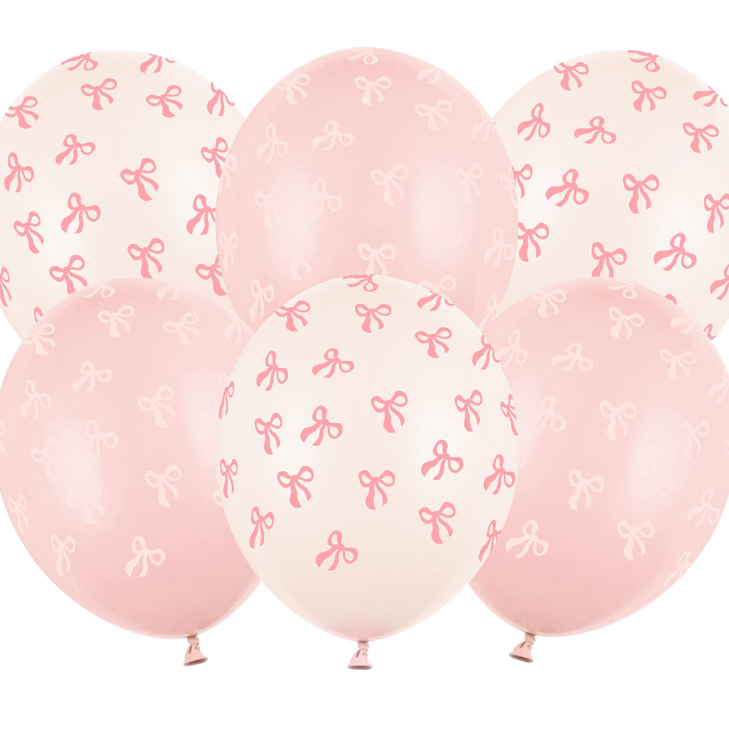 Pink Bow Latex Balloons x 6
