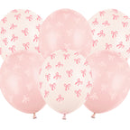 Pink Bow Latex Balloons x 6