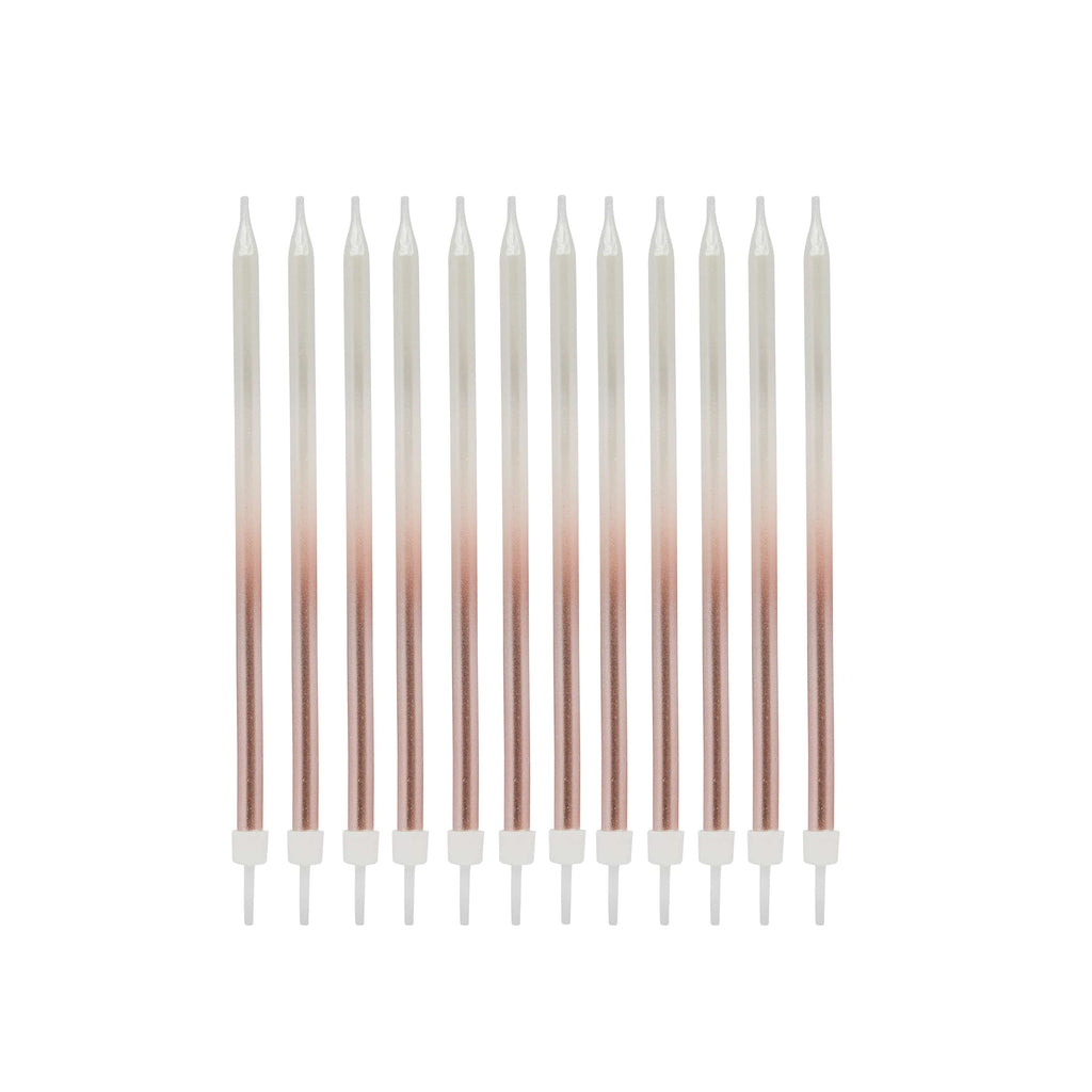 Rose Gold Ombre Tall Skinny Candles - Pack of 12