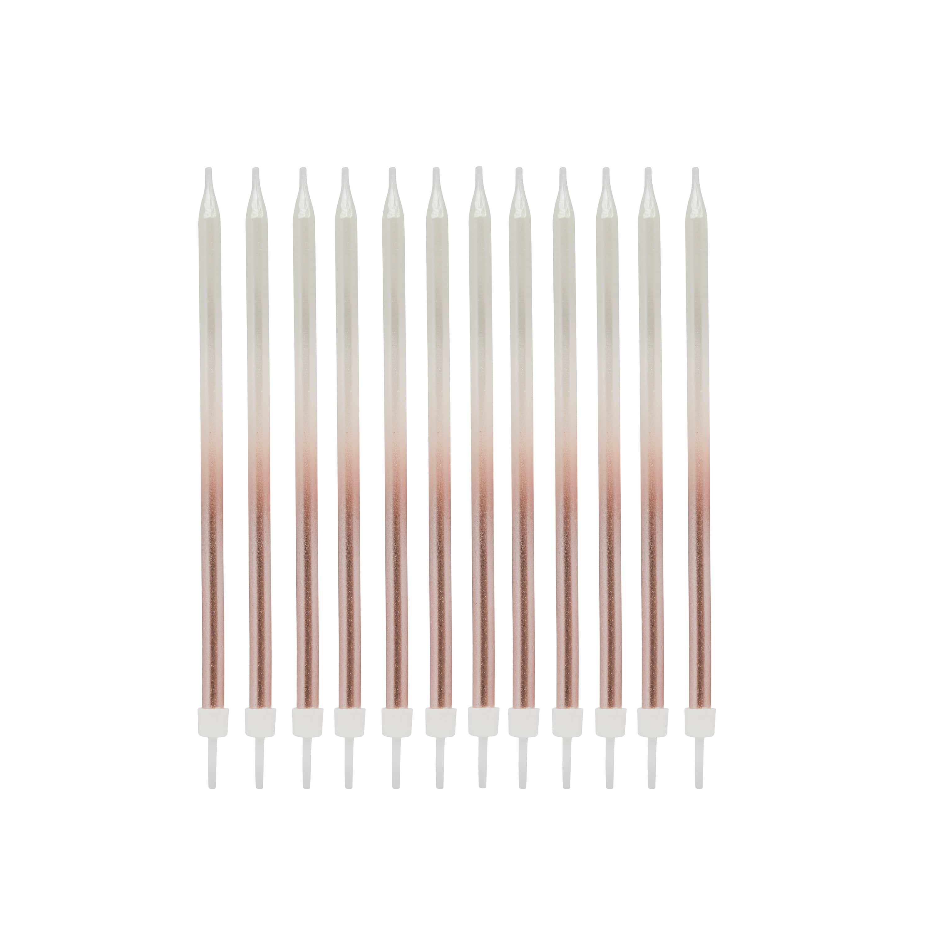 Rose Gold Ombre Tall Skinny Candles - Pack of 12
