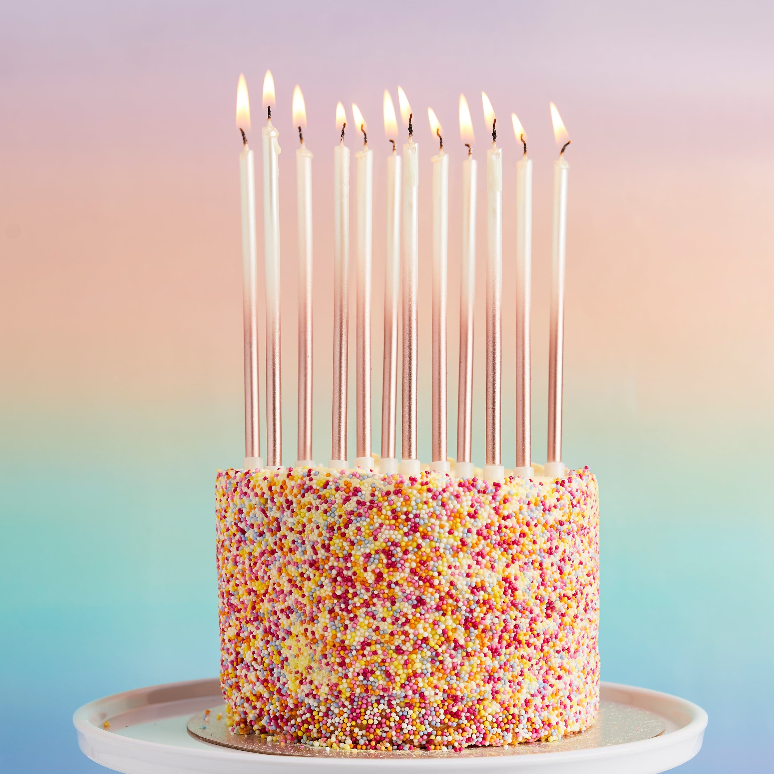 Rose Gold Ombre Tall Skinny Candles - Pack of 12