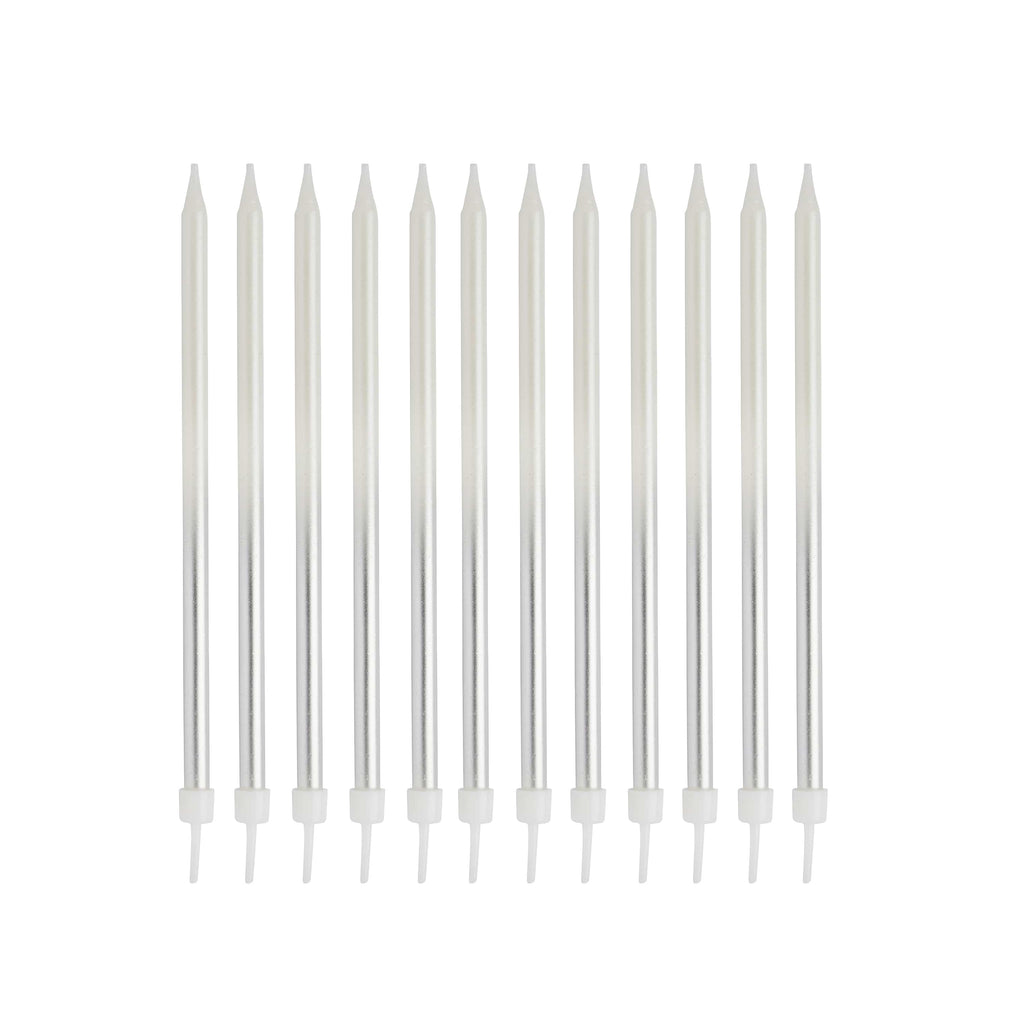 Silver Ombre Tall Skinny Candles - Pack of 12