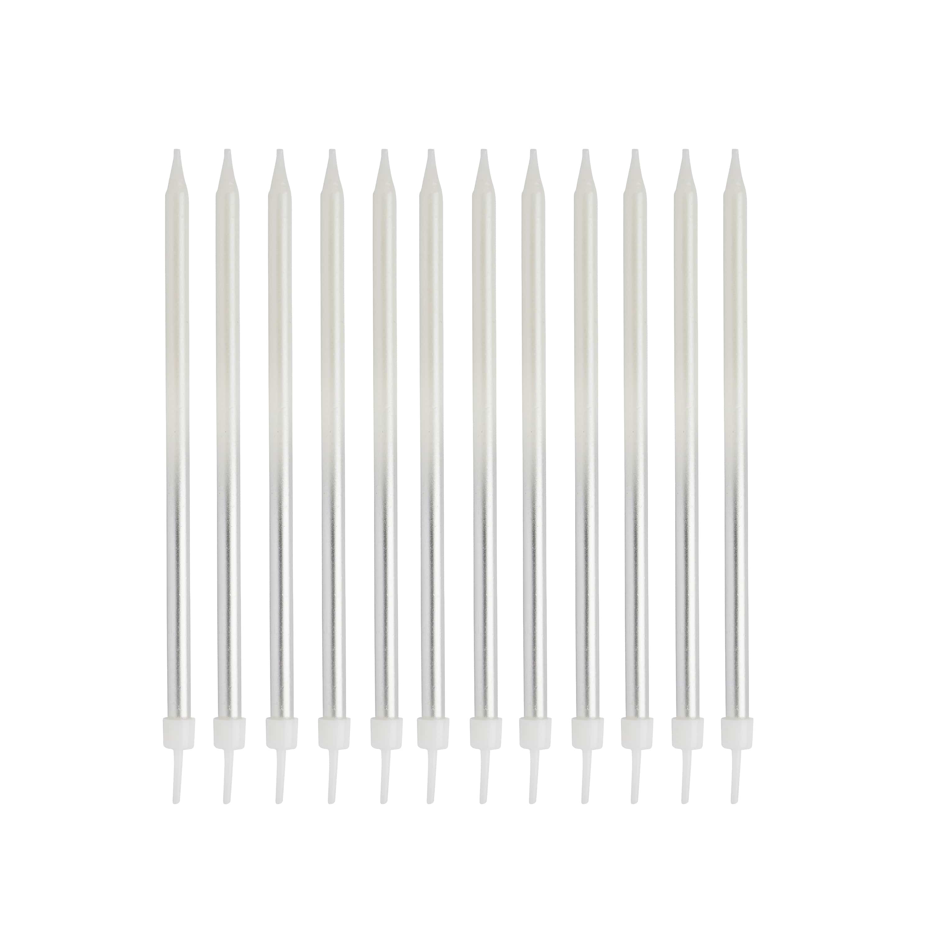 Silver Ombre Tall Skinny Candles - Pack of 12
