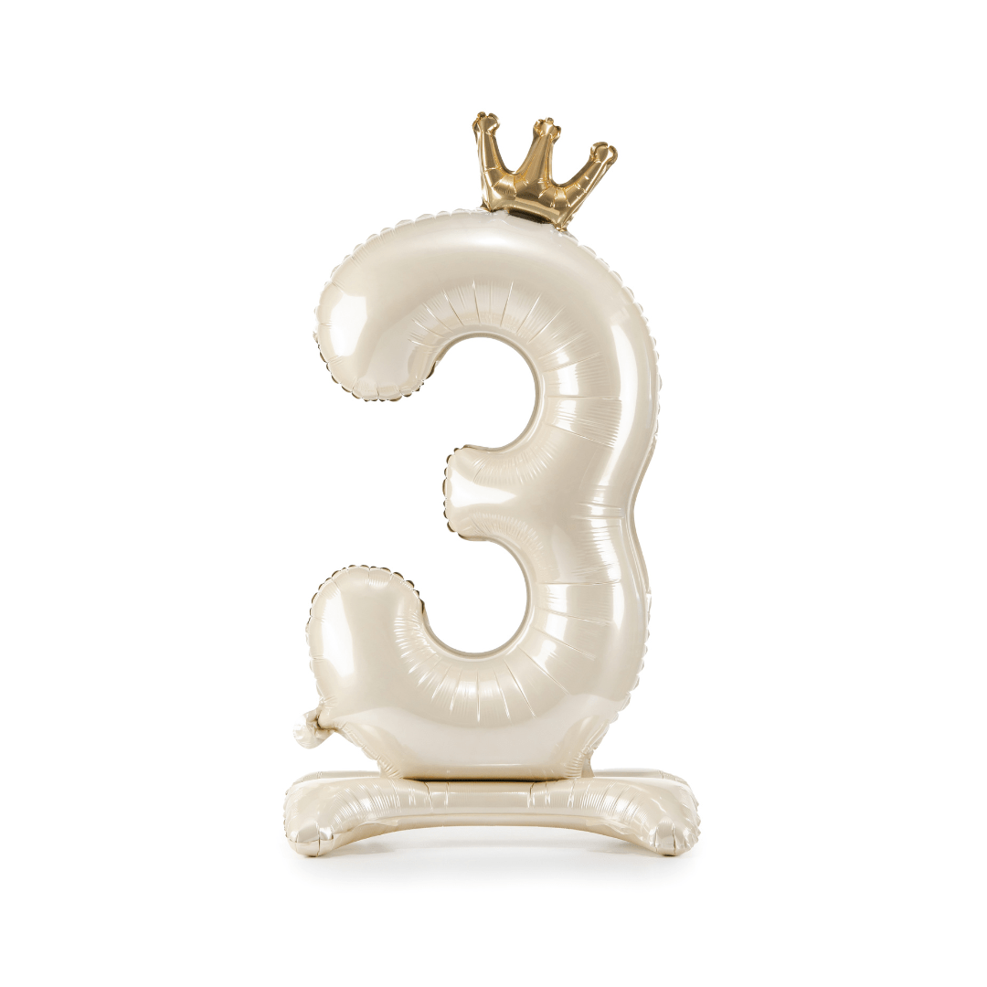 Standing Number 3 Foil Balloon - Light Cream