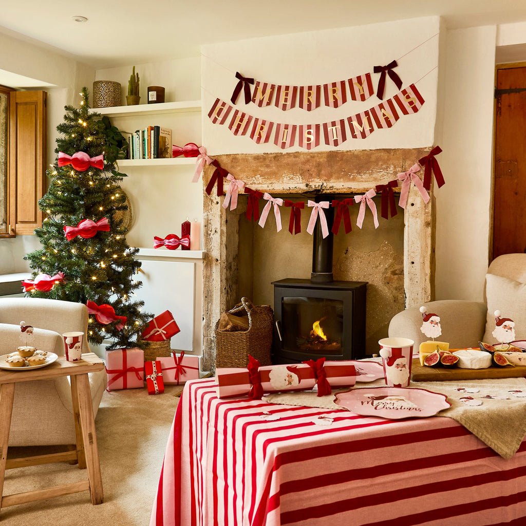 Merry Christmas Striped Letter Banner with Bows - 2m