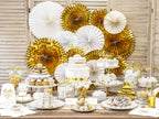 White & Gold Party Fans Decorations x 4