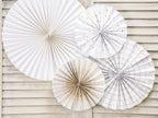 White & Gold Party Fans Decorations x 4