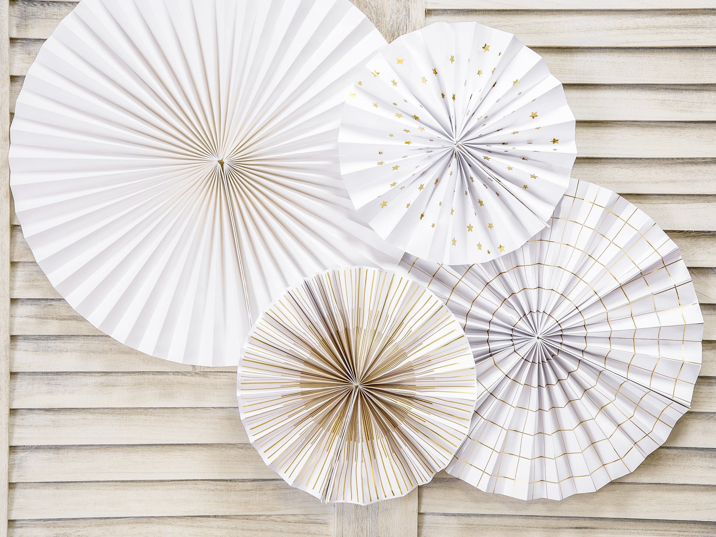 White & Gold Party Fans Decorations x 4