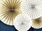 White & Gold Party Fans Decorations x 4