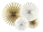 White & Gold Party Fans Decorations x 4