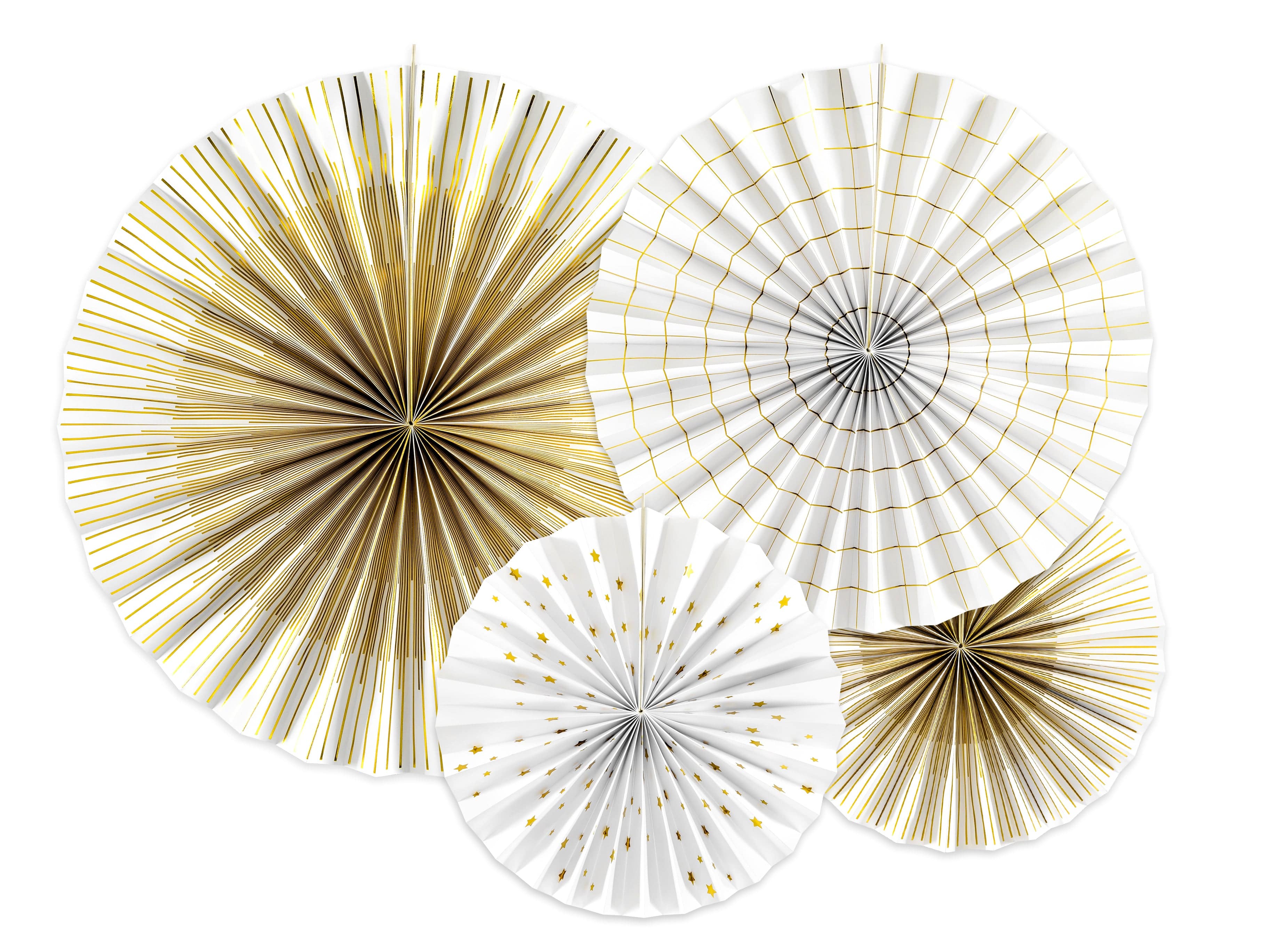 White & Gold Party Fans Decorations x 4