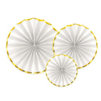 White & Metallic Gold Party Fans x 3