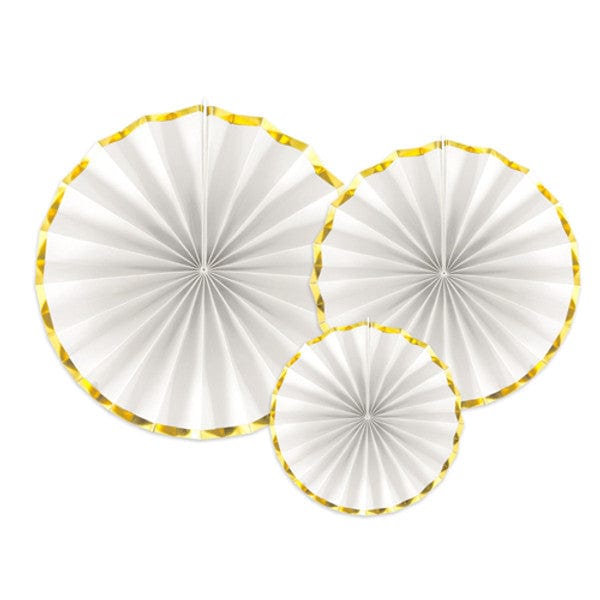 White & Metallic Gold Party Fans x 3
