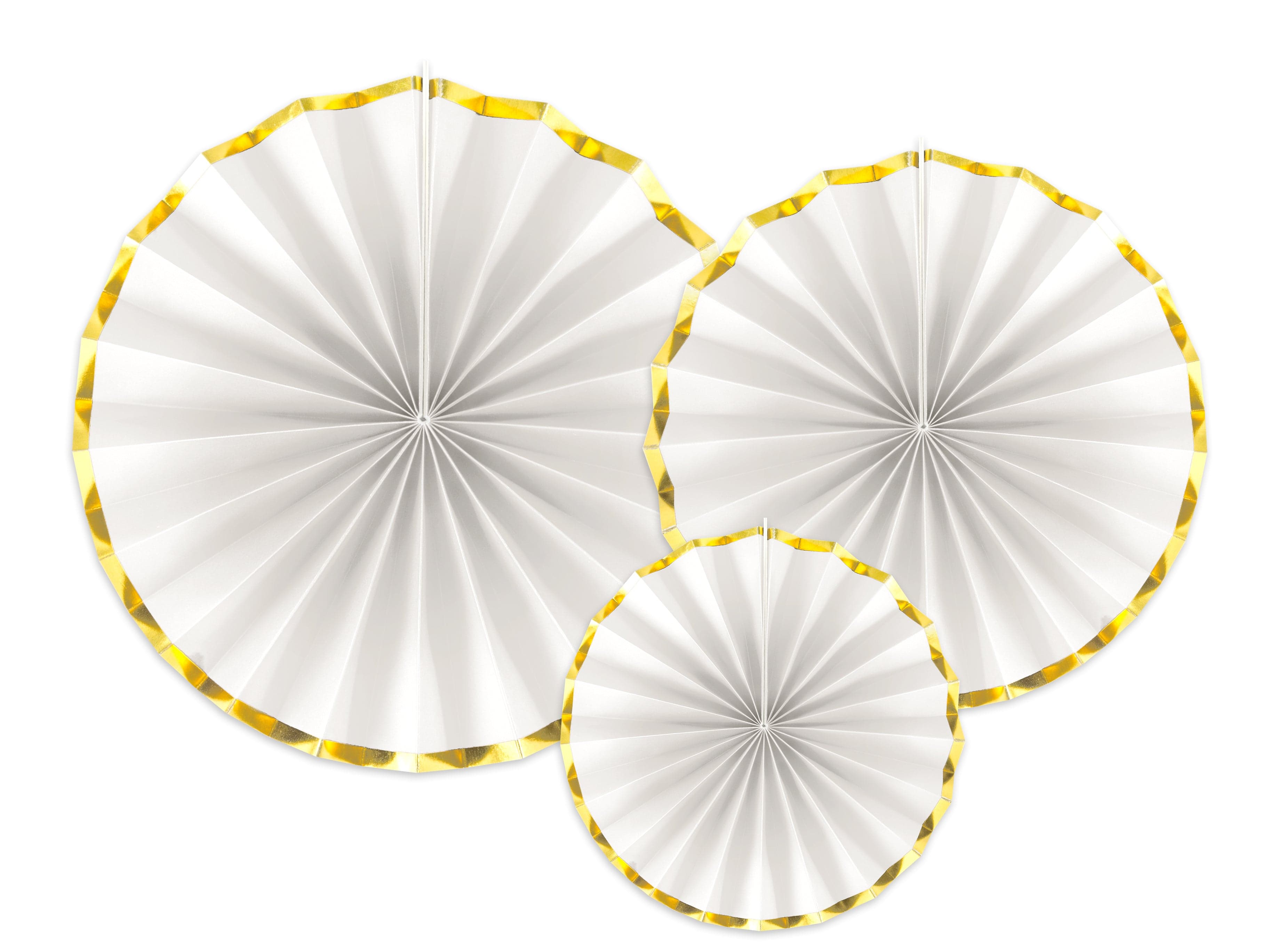 White & Metallic Gold Party Fans x 3
