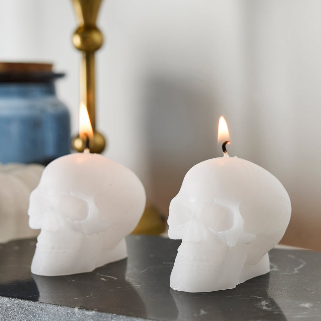 White Mini Skull Candles x 2